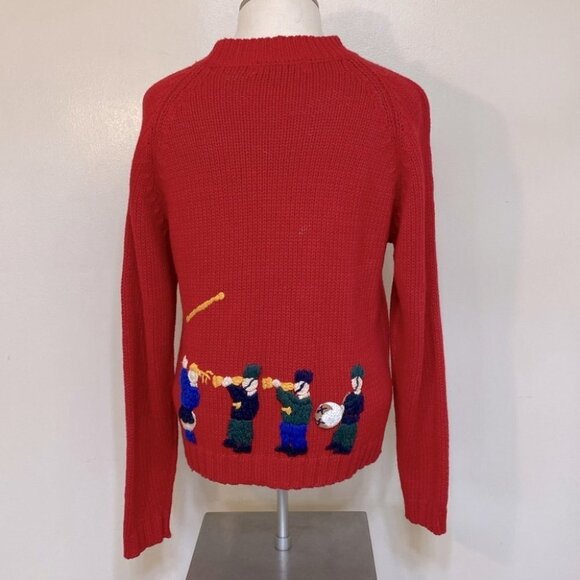 Vintage Heirlooms Red Knit Cardigan With School Activity Appliqué S - Picture 4 of 16